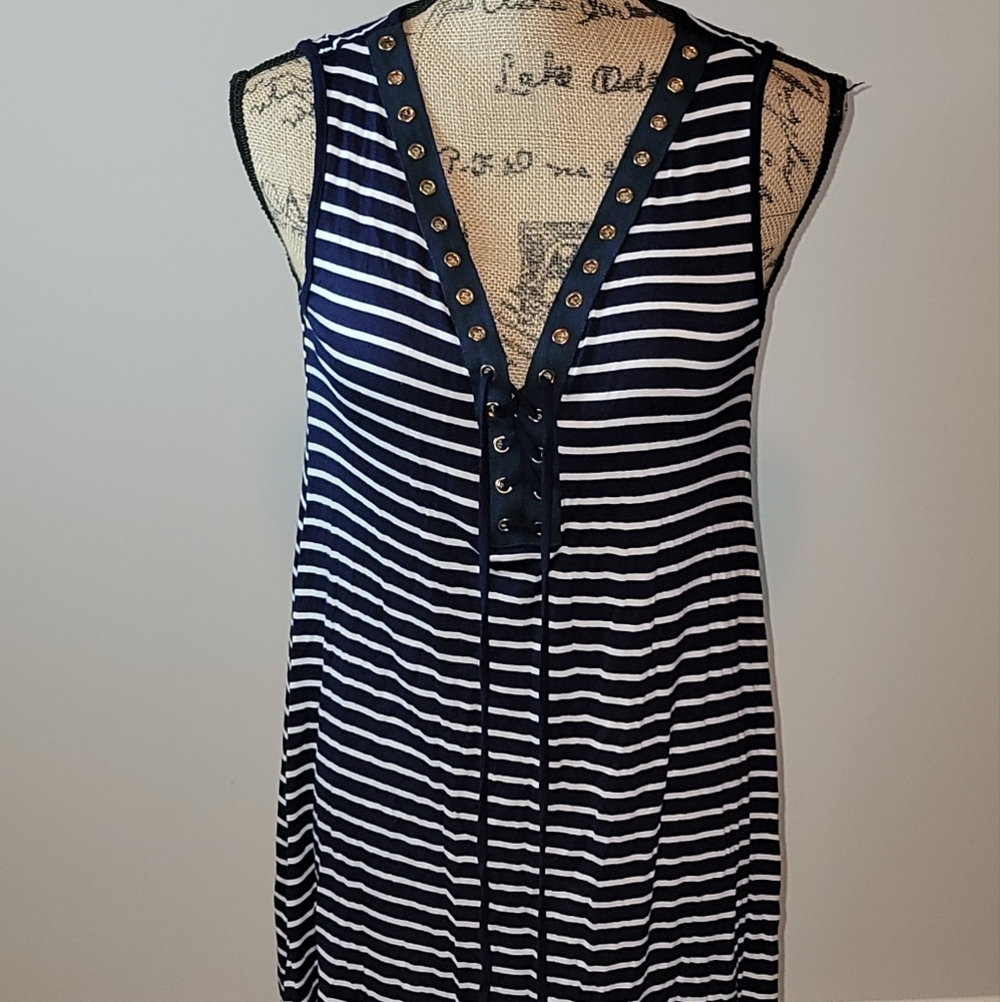 Espresso blue and white stripped dress